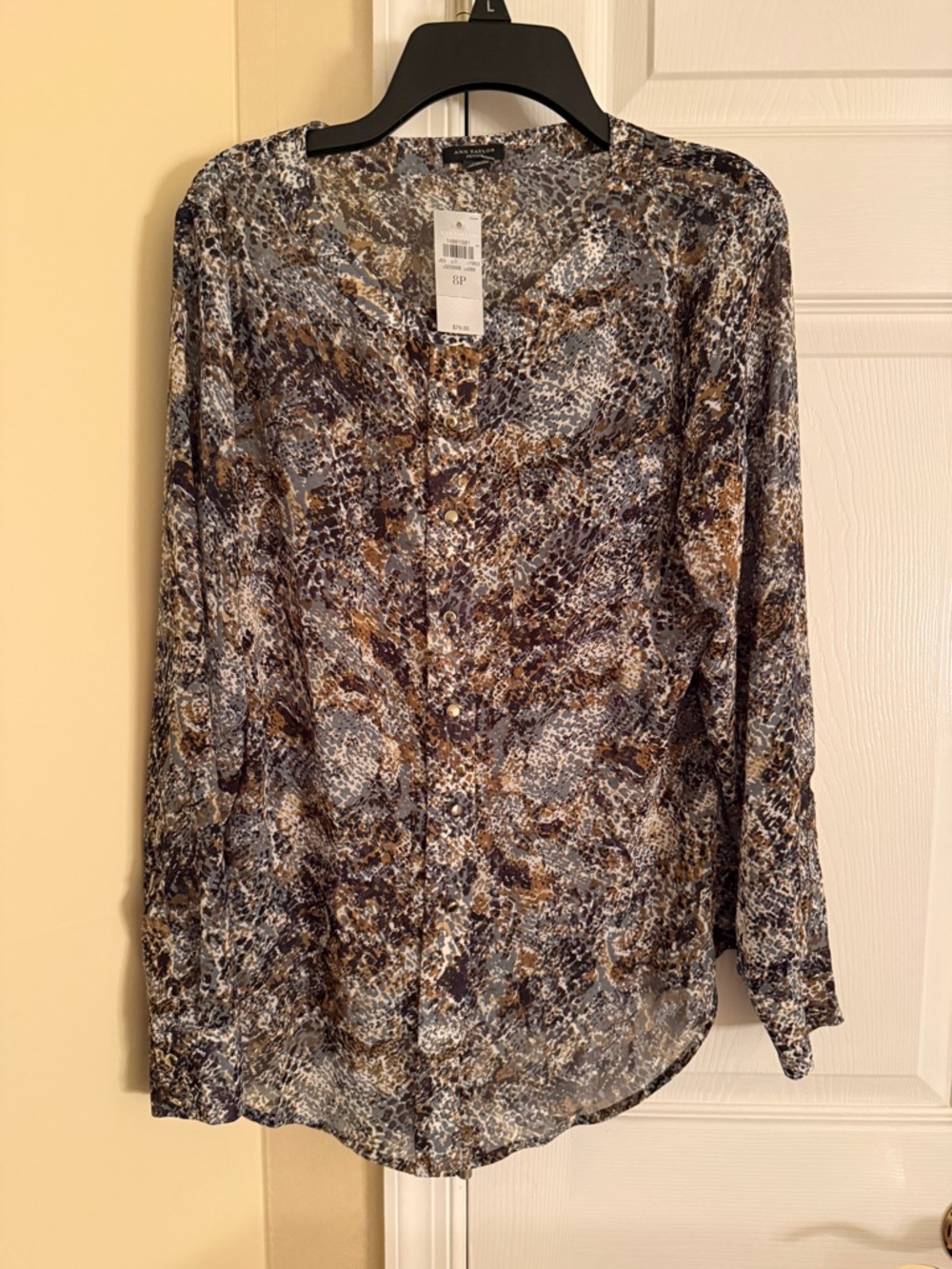 Ann Taylor Blue and Brown Abstract Print Button-Down Shirt